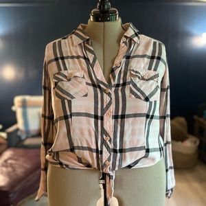 Torrid Taylor-Pink Plaid Button Front Knot Shirt